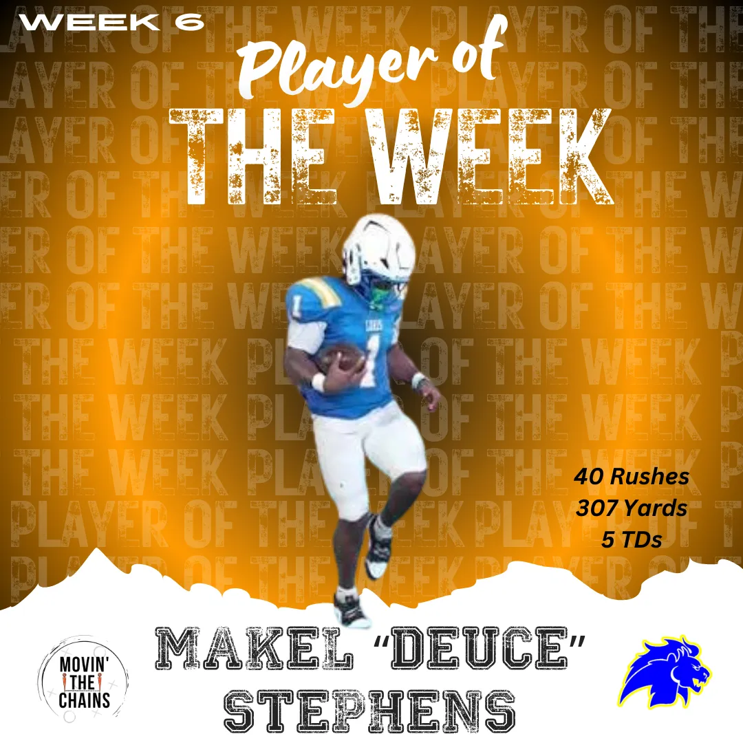 Movin' The Chains Week 6 Player of the Week: Makel Stephens, Loris. 40 rushes 307 yards 5 TDs.